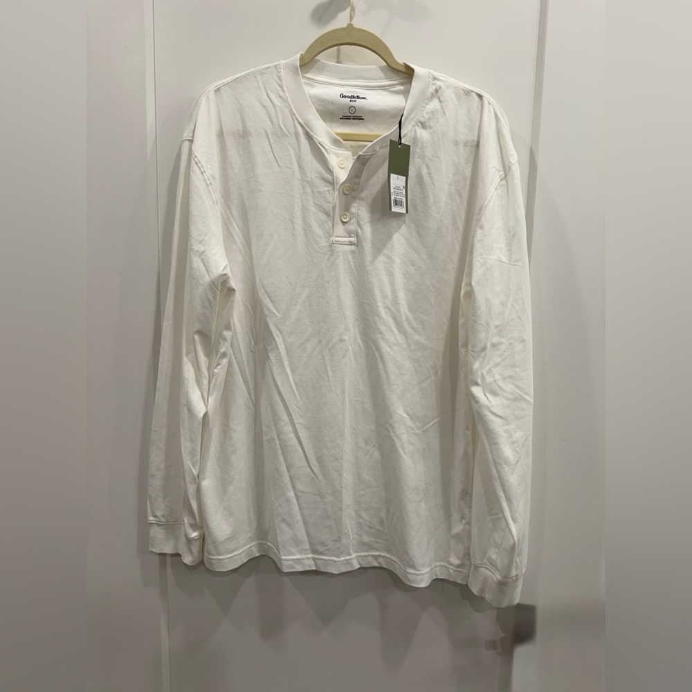Goodfellow & Co Men’s White Long-Sleeve Henley Shirt Size Large NWT